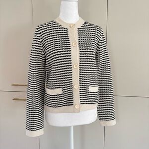 Uniqlo Black and Off-White Striped Cardigan